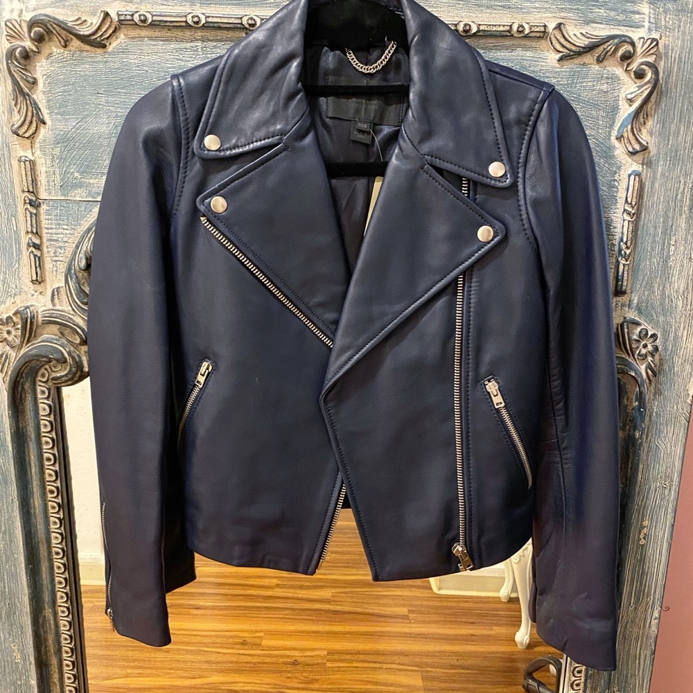 🛑SOLD🛑 J. Crew Navy leather jacket (000)